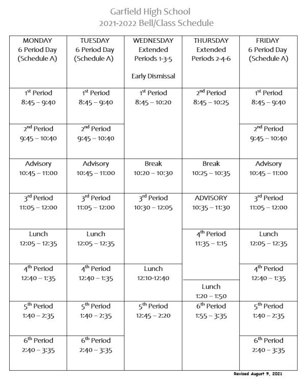 2021-22 Class Schedules and GHS Bell Schedule - Garfield High School PTSA