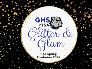 Glitter & Glam logo with bulldog image and text