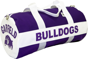 Duffel bag that says "bulldogs"